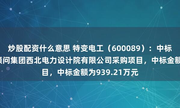 炒股配资什么意思 特变电工（600089）：中标中国电力工程顾问集团西北电力设计院有限公司采购项目，中标金额为939.21万元